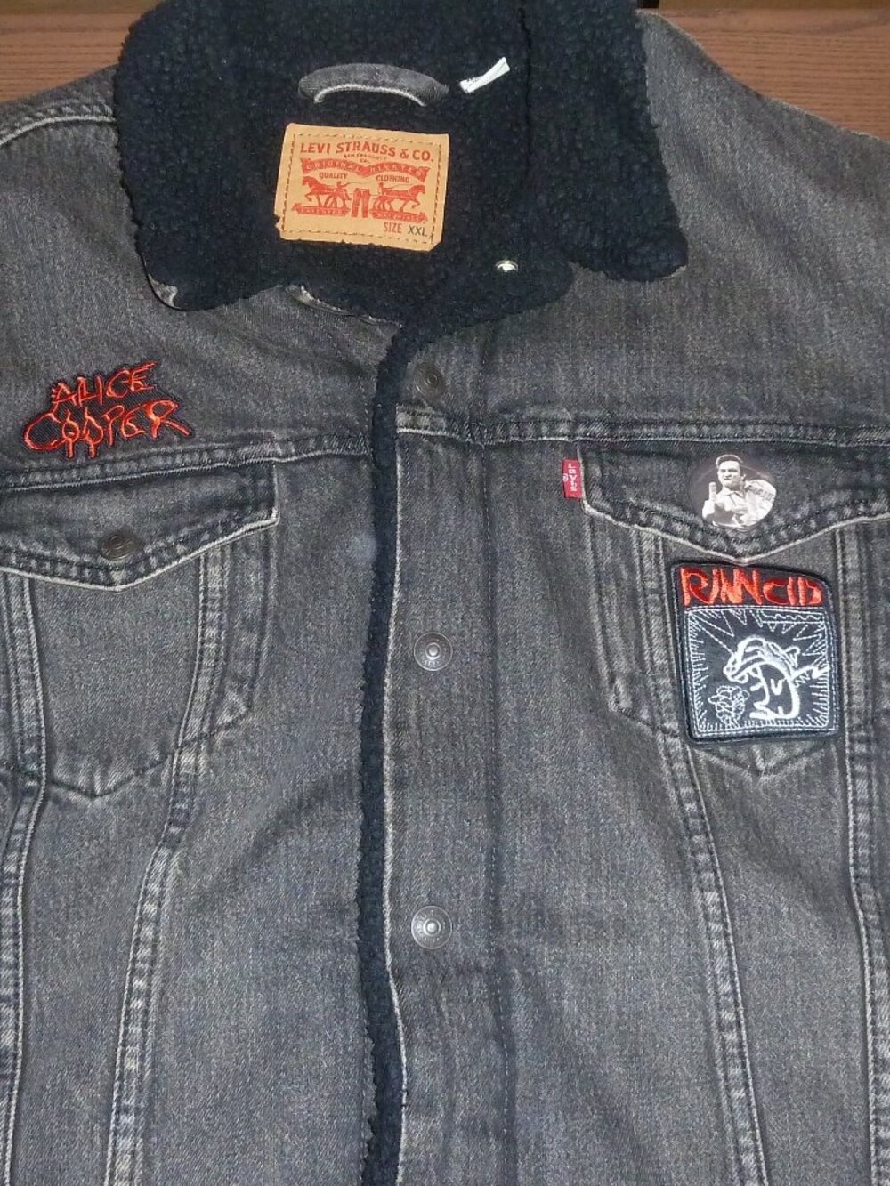 Levi’s Black Denim Jean Sherpa Lined Biker Jacket Harley Davidson Vintage XXL
